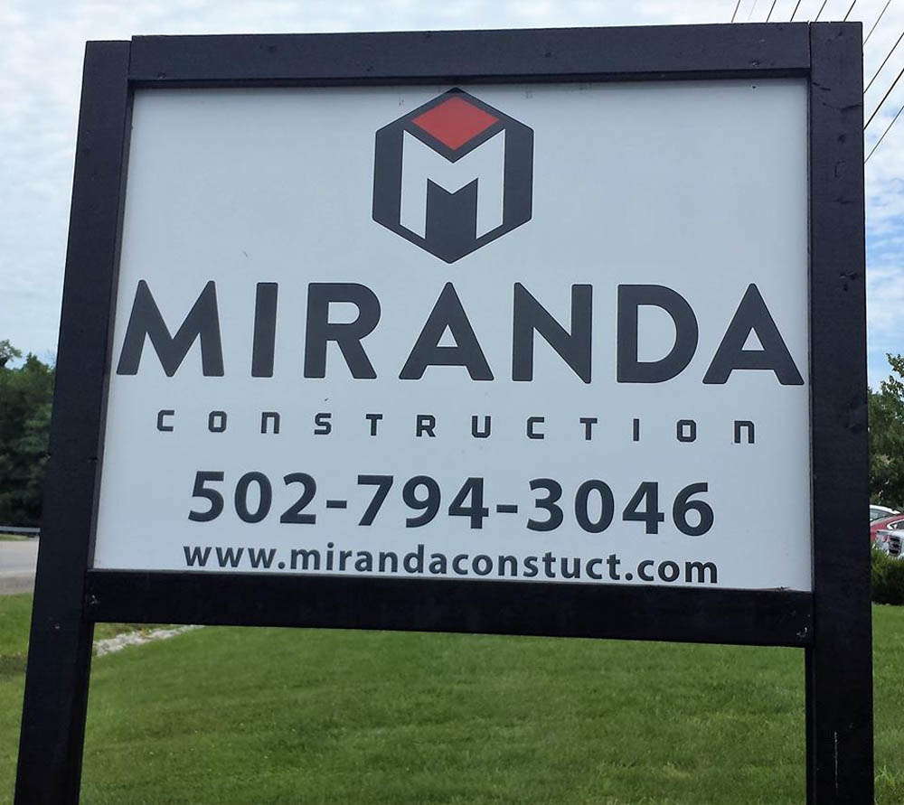 A custom made business sign for Miranda Construction.