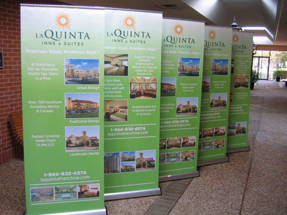Five custom made banner stand ads for LaQuinta Inns & Suites.