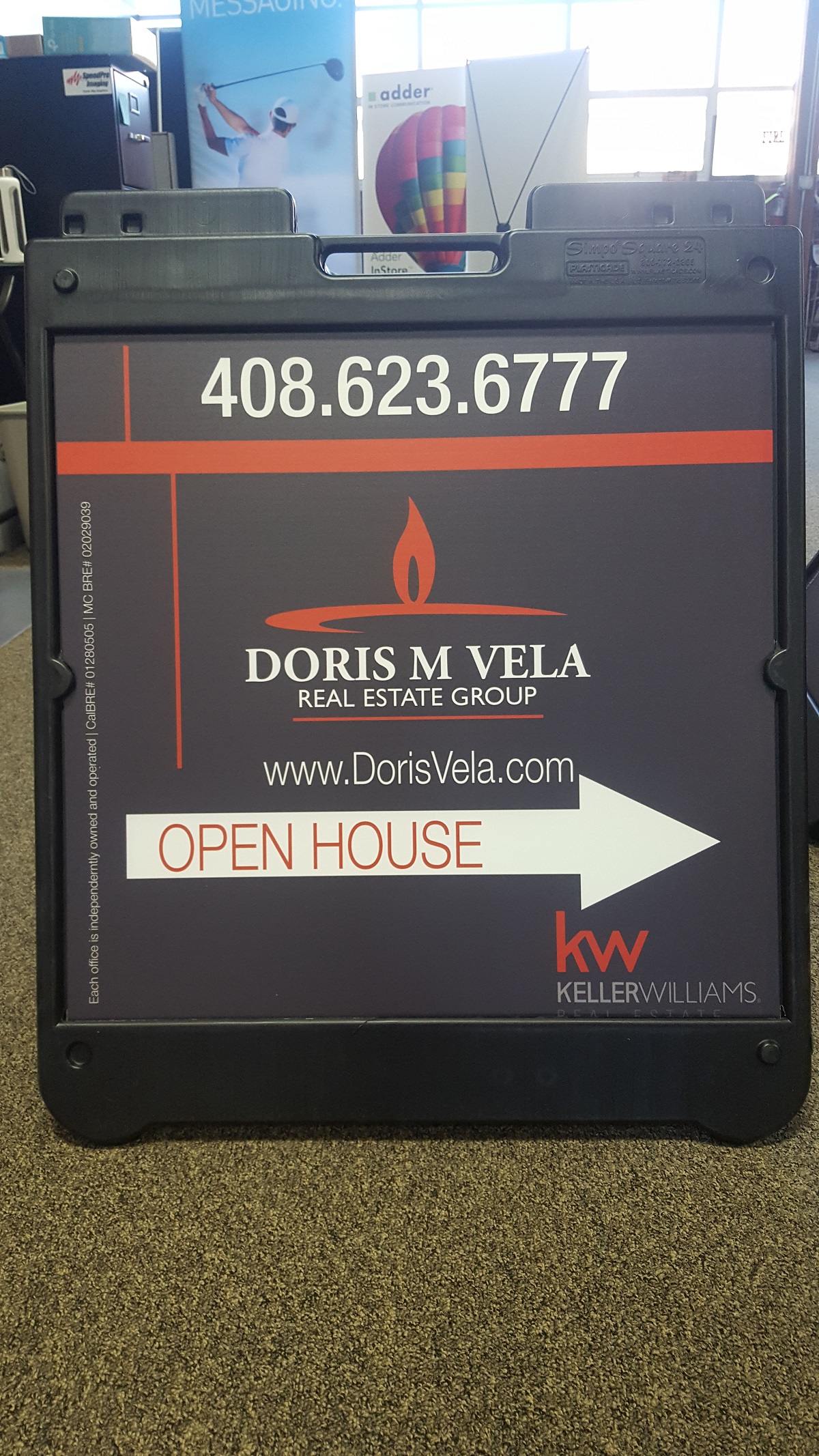 Doris M Vela a-frame sign