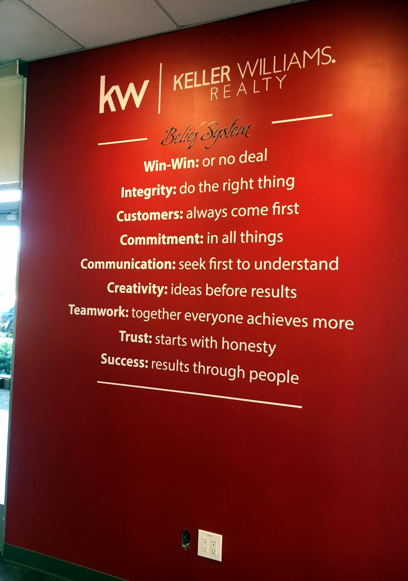 A large wall graphic for Keller Williams realty done by Speed Pro Imaging.