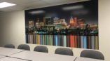 City scape wall mural conference room