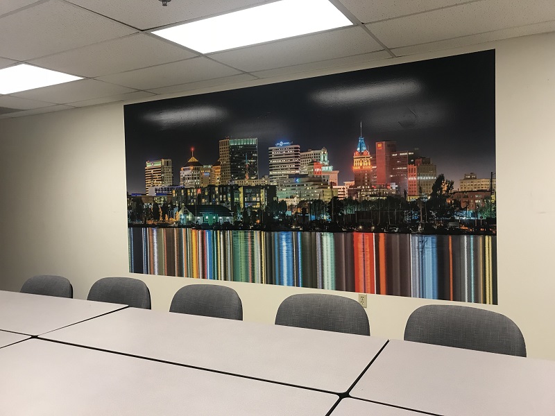 City scape wall mural conference room