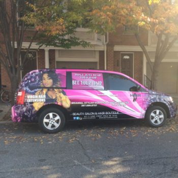 hair extensions company pink vehicle wrap