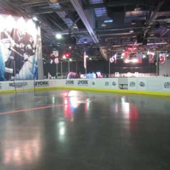 Ice hockey event banners and mini rink