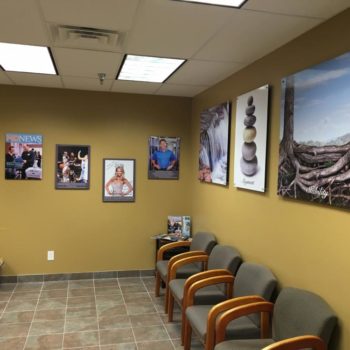 Waiting room with signs