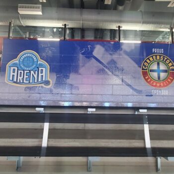 Elk River, Minnesota hockey arena concrete block wall graphic wall wrap