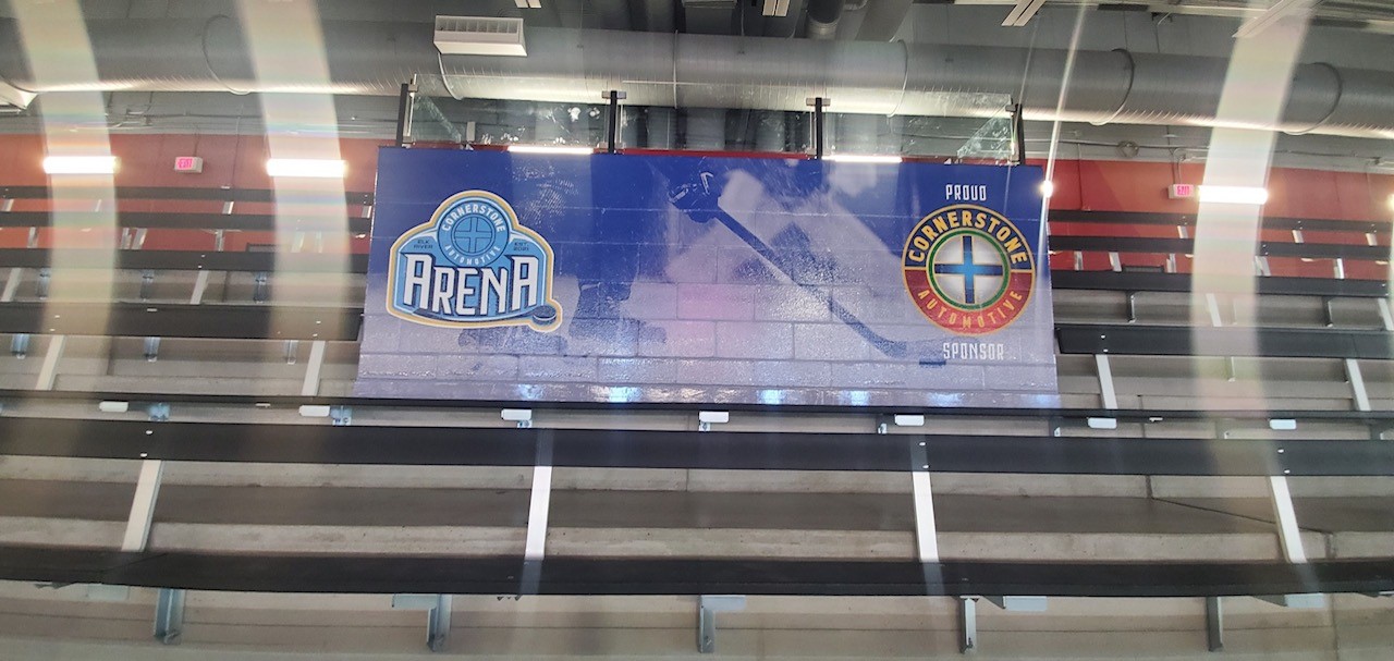 Elk River, Minnesota hockey arena concrete block wall graphic wall wrap