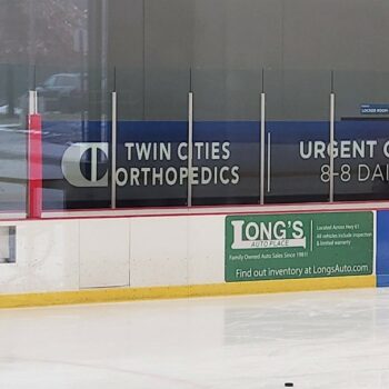 Minneapolis, Minnesota hockey arena graphics on glass
