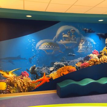 Underwater sea life mural in a hospital