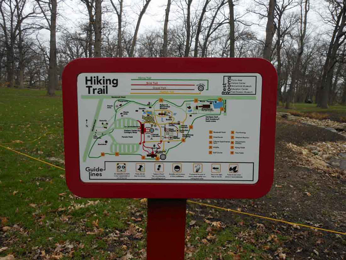Hiking trail sign with directions