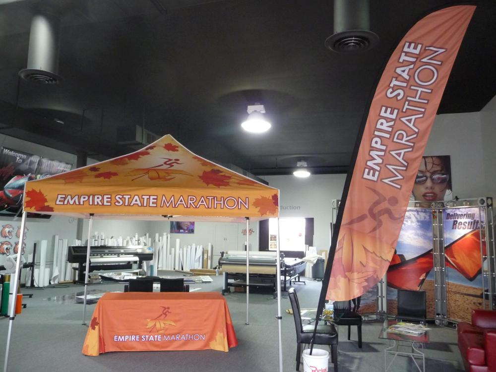 custom flag, tent and booth signage for trade shows