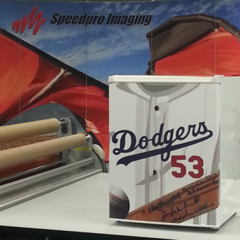 Dodgers baseball jersey mini-fridge wrap