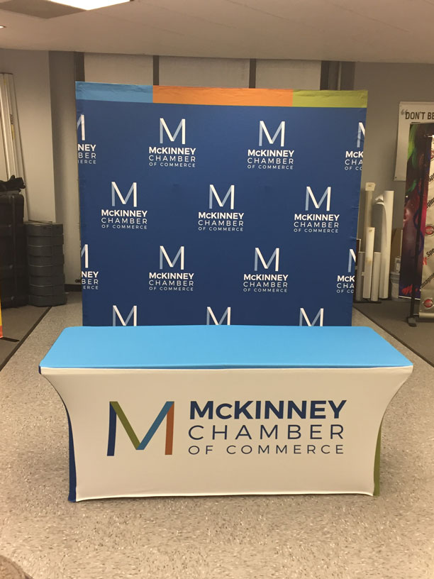 McKinney Chamber of Commerce table cover and step and repeat banner