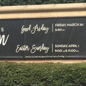 outdoor black easter banner outside of church 