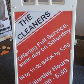 The Cleaners a-frame sign 