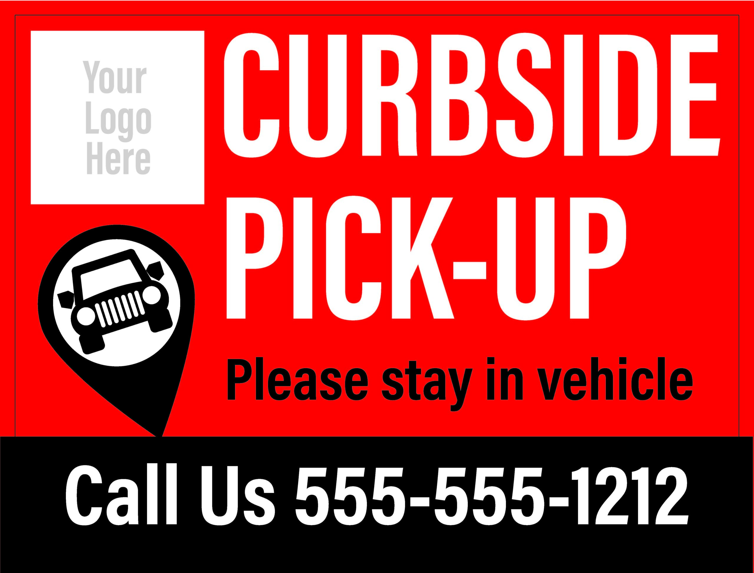 Curbside Pickup Signs 24”x 18” on white corrugated plastic with metal stand(red stay in vehicle #2) — 2 pack