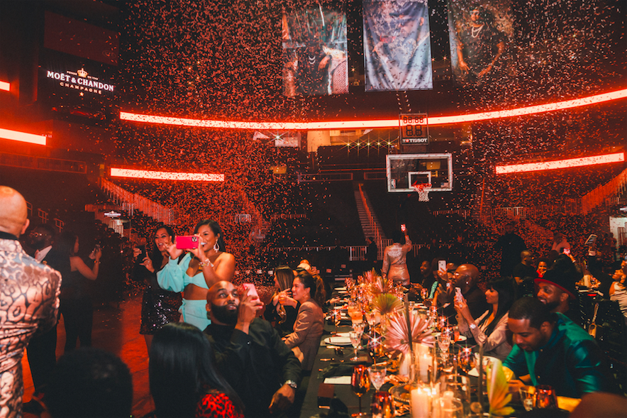 Congetti falling at Moët & Chandon celebrity event at State Farm Arena