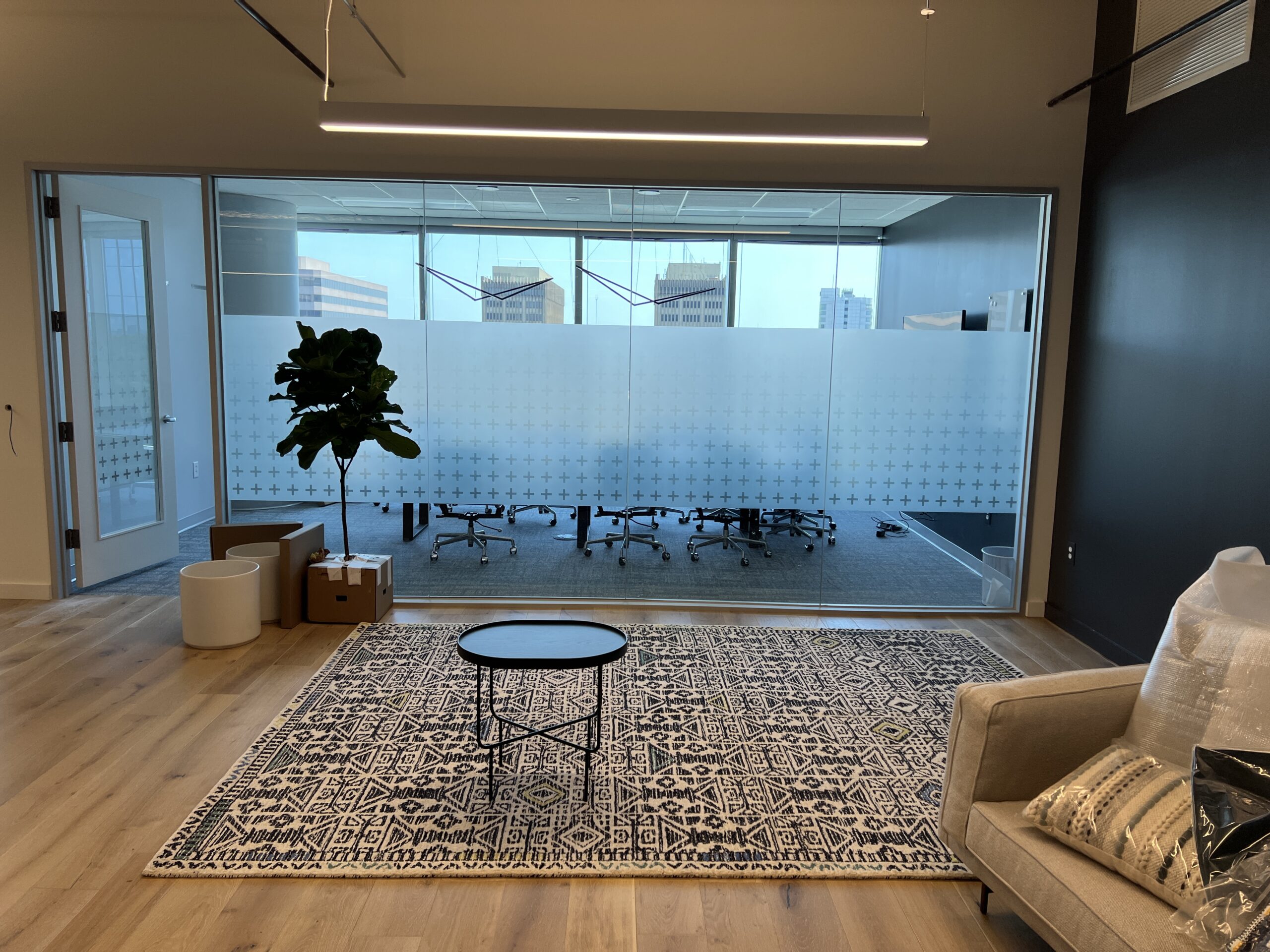 patterned etch film on conference room glass