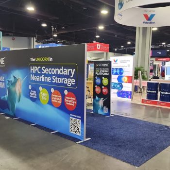 trade show SEG wall and flag