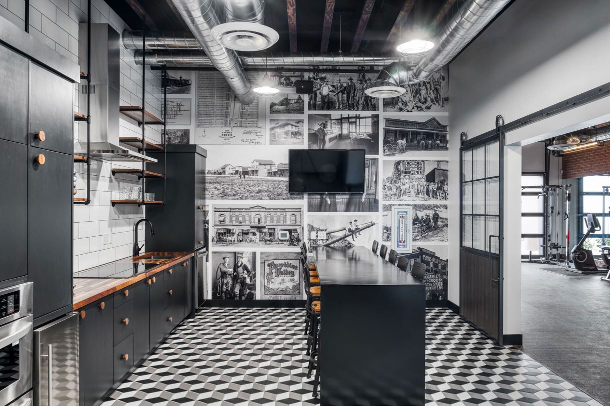 Wall Mural in san diego showing a vinyl mural of a collage of black and white images