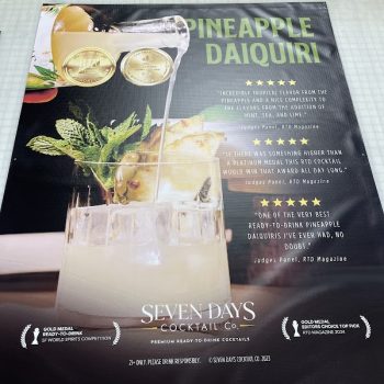 Large vinyl banner showing a pineapple daiquiri cocktail with ice and mint in San Diego, CA.