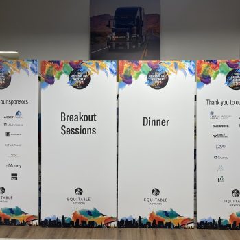 Four large printed directional signs on foam board with colorful header and footer in San Diego, CA.