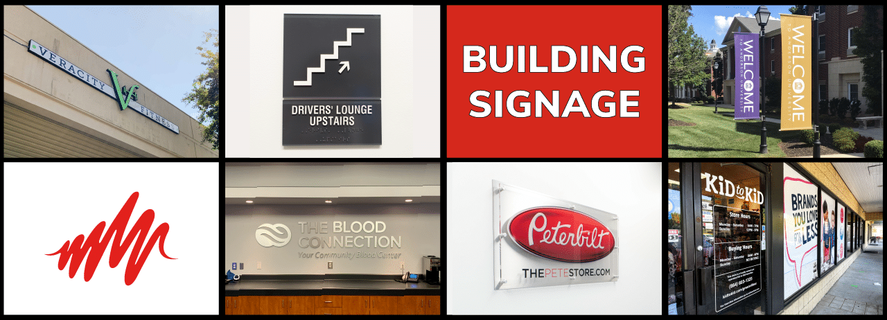 collage showing past building signage completed by SpeedPro