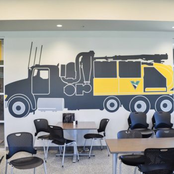 Wall decal of a large truck used by business.