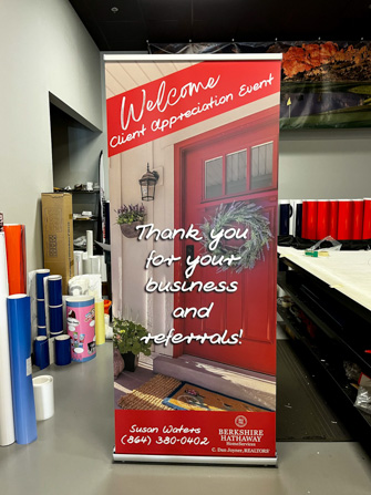 Realtor's welcome banner stand for a Client Appreciation Event.