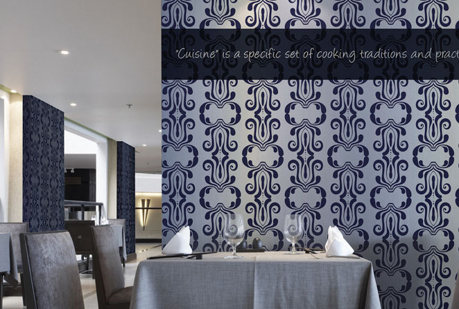 Mockup of custom wallpaper for a restaurant.