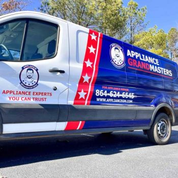 Red, white and blue three-quarter wrap for Appliance Grandmasters in Greenville, SC