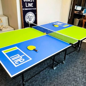 Custom vinyl design on a ping pong table.
