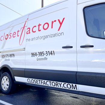 Red and black cut lettering for Closet Factory's van