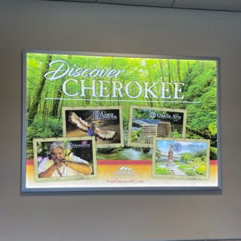 Custom print on translucent material fitted on backlit frame at the GSP airport