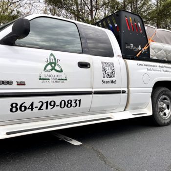 Logo and services decals on truck for JTP Lawn