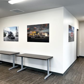 Ultraboard prints of company's images depicting Peterbilt trucks at the Peterbilt Training Center in Duncan, SC