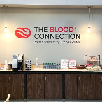 The Blood Connection logo in vinyl above a snack bar in Greenville, SC