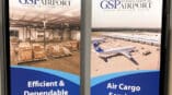 Two custom retractable banner stands featuring images and text representing Cerulean Aviation at the GSP International Airport