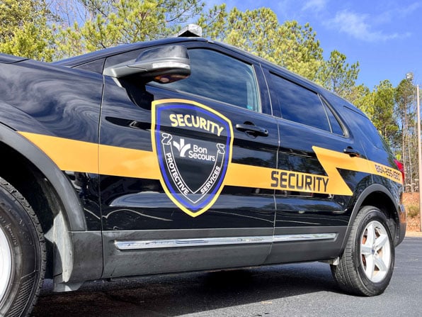 Security vehicle striping and badge for Bon Secours in Greenville, SC