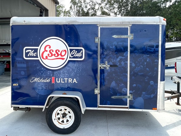 Custom Esso Club trailer wrap for a mobile beer station.
