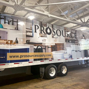 Full tractor trailer box wrap depicting company showroom at ProSource in Greenville, SC
