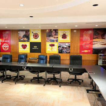 Large ultraboard prints hung in spacious corporate conference room for Denny's in Spartanburg, SC