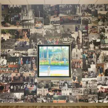 The photo collage wall within Blue Ridge Electric Co-Op's timeline display.
