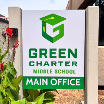 Exterior directional sign displaying 
