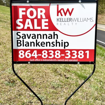 Custom acm realtor sign in outdoor metal banjo frame.