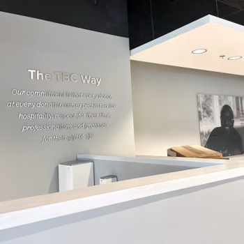 Dimensional commitment statement installed behind desk at The Blood Connection in Rock Hill, SC.