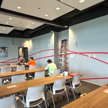 Custom office wall striping and canvases at The Blood Connection in Rock Hill, SC.