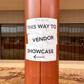 Temporary Greenville, SC column graphics for the 2024 Striking Brands convention.