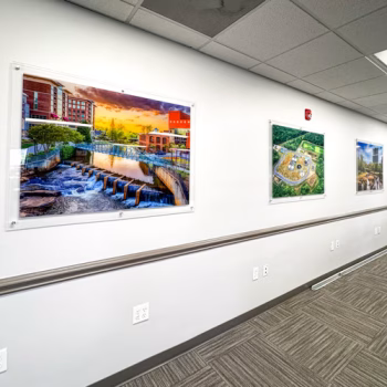 Acrylic image displays showcasing local images.