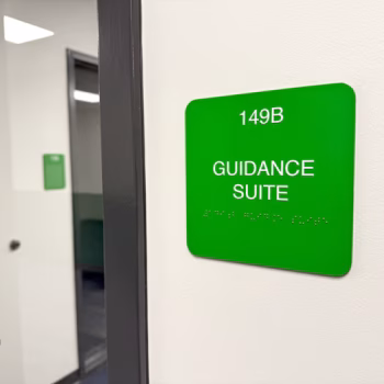 ADA signage for the guidance suite in Green Charter's new Brookfield campus in Simpsonville, SC.